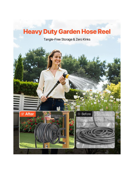 Carrete de Manguera de Jardín VEVOR 125 pies Montado en Pared