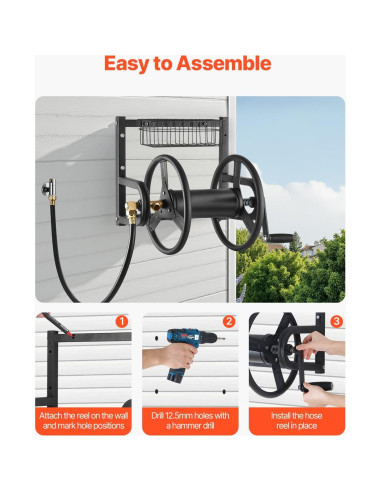 Carrete de Manguera de Jardín VEVOR 125 pies Montado en Pared