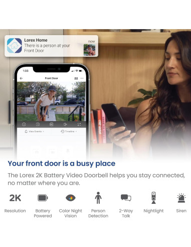 Cámara timbre video WiFi Lorex 2K inalámbrica con visión nocturna