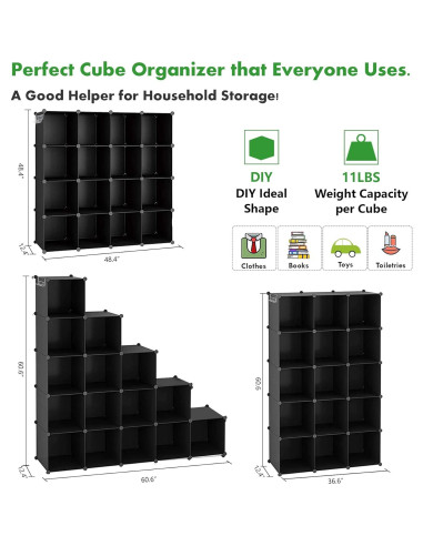 Organizador de Almacenamiento en Cubos C&AHOME 16 Unidades Negro