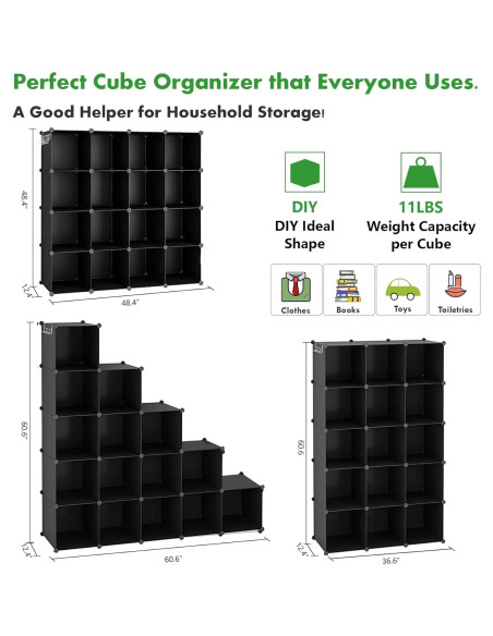 Organizador de Almacenamiento en Cubos C&AHOME 16 Unidades Negro
