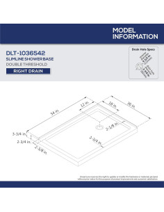 Base de Ducha DreamLine SlimLine 54x36 Drenaje Derecho Blanco 2
