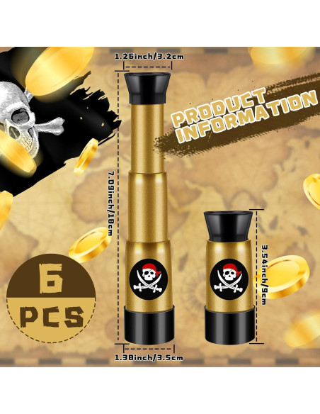 6 Telescopios Pirata de Plástico Ajustables Zubebe 18 cm