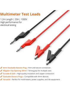 Cables de Prueba Proster 1.2m 20A 1000V Clip Cocodrilo 2