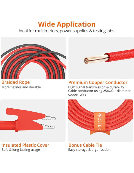 Cables de Prueba Proster 1.2m 20A 1000V Clip Cocodrilo