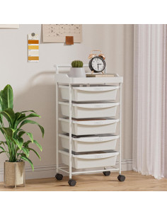 Carro Rodante de 5 Niveles Shrivee Blanco con Cajones 2