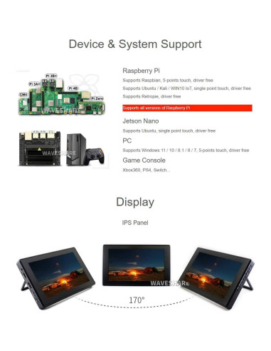 Monitor LCD Táctil 7" Waveshare para Raspberry Pi 0.49 kg