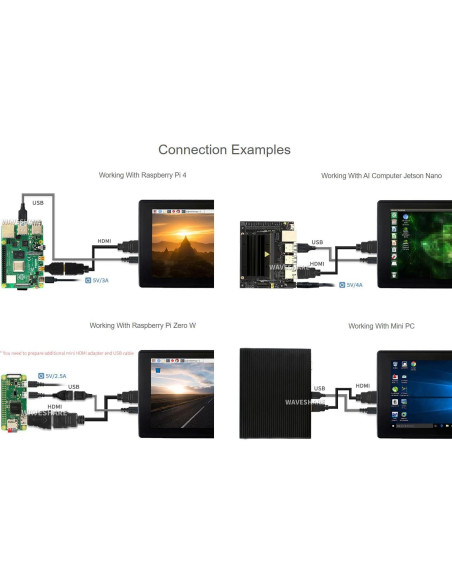 Monitor LCD Táctil 7" Waveshare para Raspberry Pi 0.49 kg