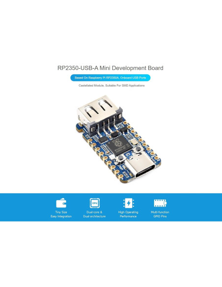 Placa de Desarrollo Mini USB Waveshare RP2350 - 150MHz, 2MB Flash
