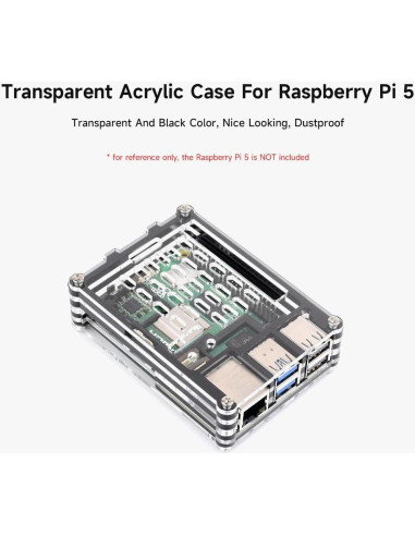 Carcasa Acrílica Transparente y Negra Waveshare para Raspberry Pi 5