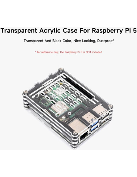 Carcasa Acrílica Transparente y Negra Waveshare para Raspberry Pi 5