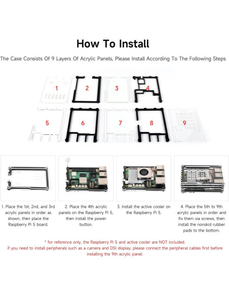 Carcasa Acrílica Transparente y Negra Waveshare para Raspberry Pi 5