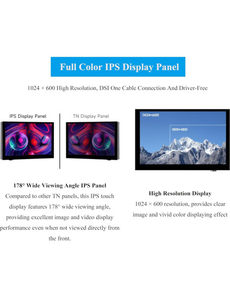 Monitor DSI 5" UeeKKoo Táctil Capacitivo 1024x600 IPS