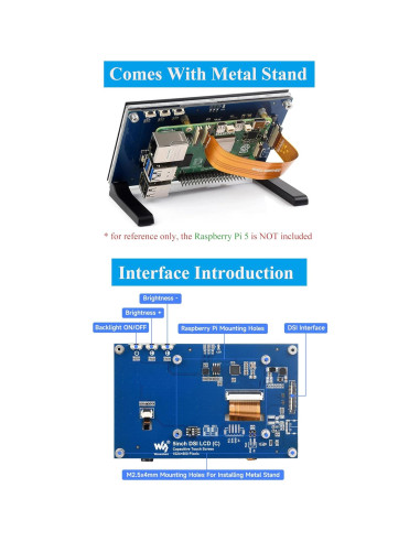 Monitor DSI 5" UeeKKoo Táctil Capacitivo 1024x600 IPS