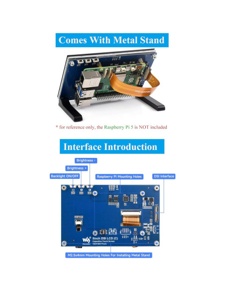 Monitor DSI 5" UeeKKoo Táctil Capacitivo 1024x600 IPS