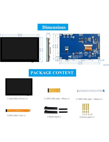 Monitor DSI 5" UeeKKoo Táctil Capacitivo 1024x600 IPS