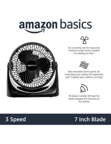 Ventilador Circulador de Aire Amazon Basics 35W 3 Velocidades Negro
