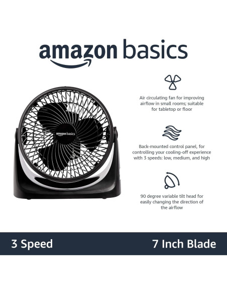 Ventilador Circulador de Aire Amazon Basics 35W 3 Velocidades Negro