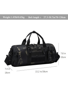 Bolsa Duffle Táctica ArcEnCiel Pequeña 38.6x19.8cm Camo Negro 2