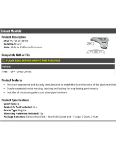 Colector de Escape Marketplace Auto Parts Toyota Corolla 88-97 2