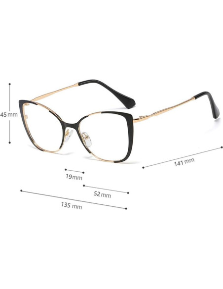 Gafas de Ojo de Gato Kachawoo Retro Metal 52mm Negro Dorado