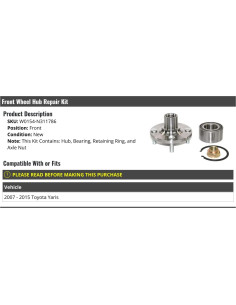 Kit Reparación Cubo Rueda Delantera Toyota Yaris 2007-2015 2