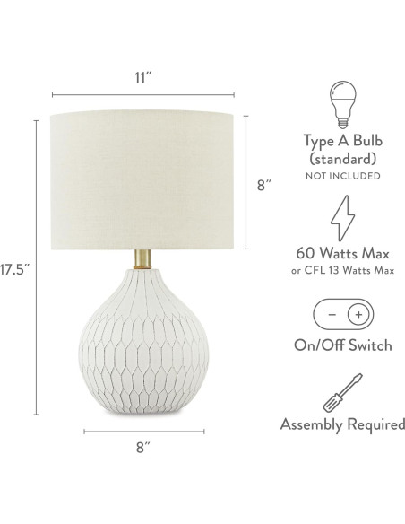 Lámpara de mesa cerámica Ashley 44.45 cm blanca moderna