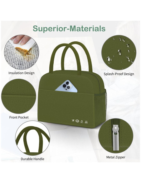 Bolsa de Almuerzo Reutilizable DALINDA Verde Militar 9.5L