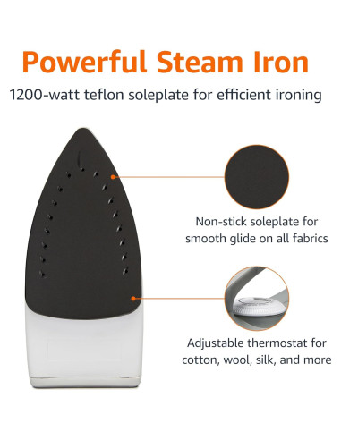 Plancha de Vapor Amazon Basics 1200W Suela Teflón 150ml Gris