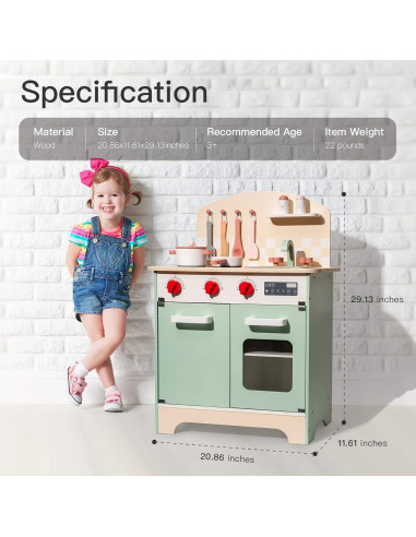 Cocina de Juguete de Madera ROBUD para Niños Verde 9.3 kg