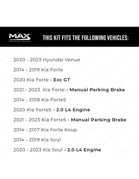 Kit de Frenos Traseros Max Advanced Brakes Hyundai Kia 2011-2023