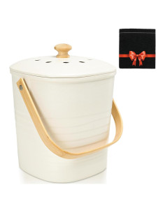 Bin de Compostaje Vipush 3.29L de Bambú con Filtro Beige