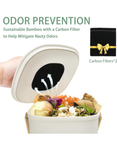 Bin de Compostaje Vipush 3.29L de Bambú con Filtro Beige 2