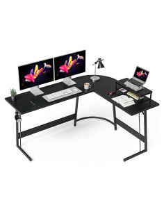 Escritorio de Juego en L CubiCubi 170 cm Negro con Soporte