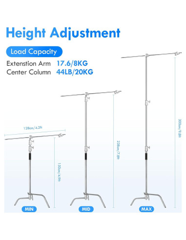 Soporte C Ajustable EMART 2 Paquete 300cm Acero Inoxidable