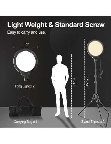 EMART Kit de 2 Luces de Anillo LED 25cm con Trípode 165cm