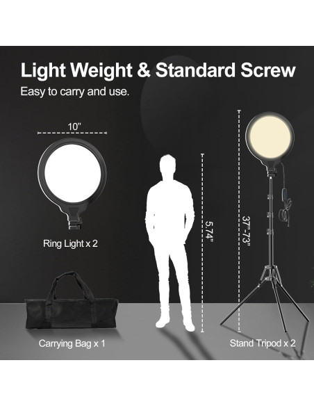 EMART Kit de 2 Luces de Anillo LED 25cm con Trípode 165cm