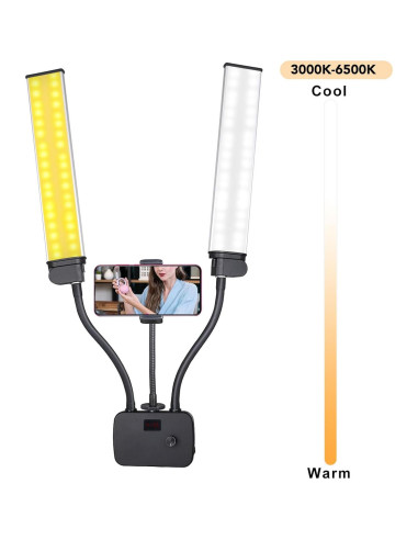 Luz de Video LED Doble Brazo POENVFPO 45W Ajustable 3000K-6500K