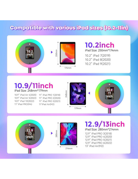 Cabina de Fotos Portátil Wdiauedu para iPad 10.2-12.9" con Luz RGB