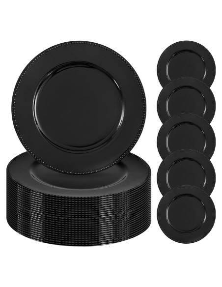 24 Platos Cargadores Negros Pesonlook 33 cm Decorativos