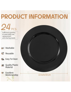 24 Platos Cargadores Negros Pesonlook 33 cm Decorativos 2