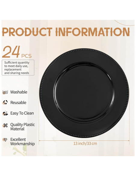 24 Platos Cargadores Negros Pesonlook 33 cm Decorativos