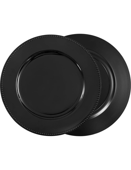 24 Platos Cargadores Negros Pesonlook 33 cm Decorativos
