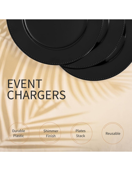 24 Platos Cargadores Negros Pesonlook 33 cm Decorativos