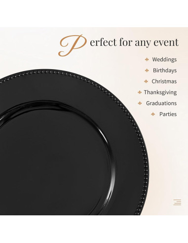 24 Platos Cargadores Negros Pesonlook 33 cm Decorativos