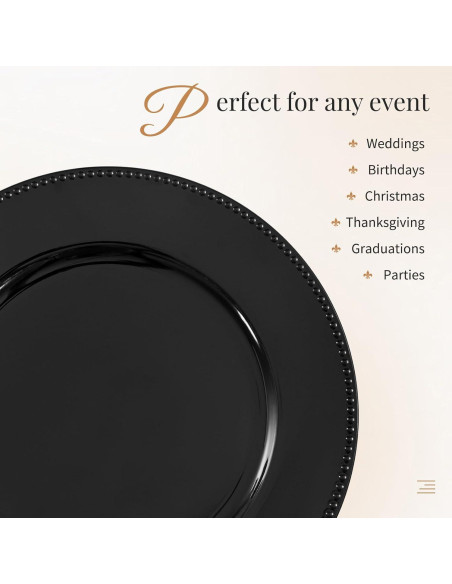 24 Platos Cargadores Negros Pesonlook 33 cm Decorativos