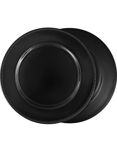 24 Platos Cargadores Negros con Perlas REWOMC 33 cm Decorativos