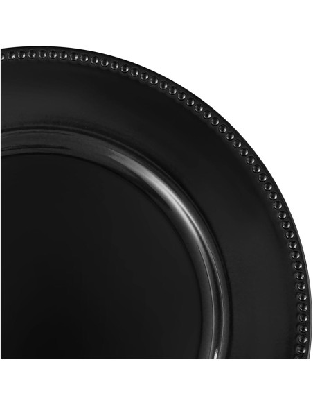 24 Platos Cargadores Negros con Perlas REWOMC 33 cm Decorativos