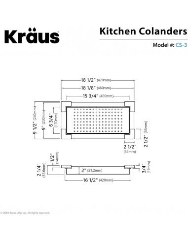 Colador de Acero Inoxidable Kraus CS-3 47x23.6 cm