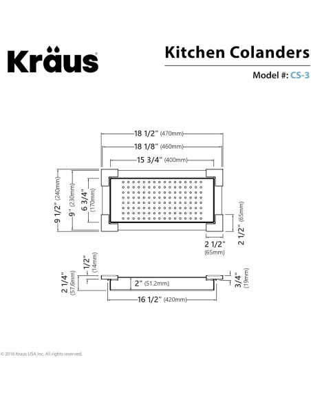 Colador de Acero Inoxidable Kraus CS-3 47x23.6 cm